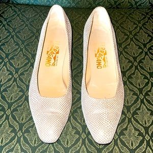 Ferragamo Beige Textured Low Heel